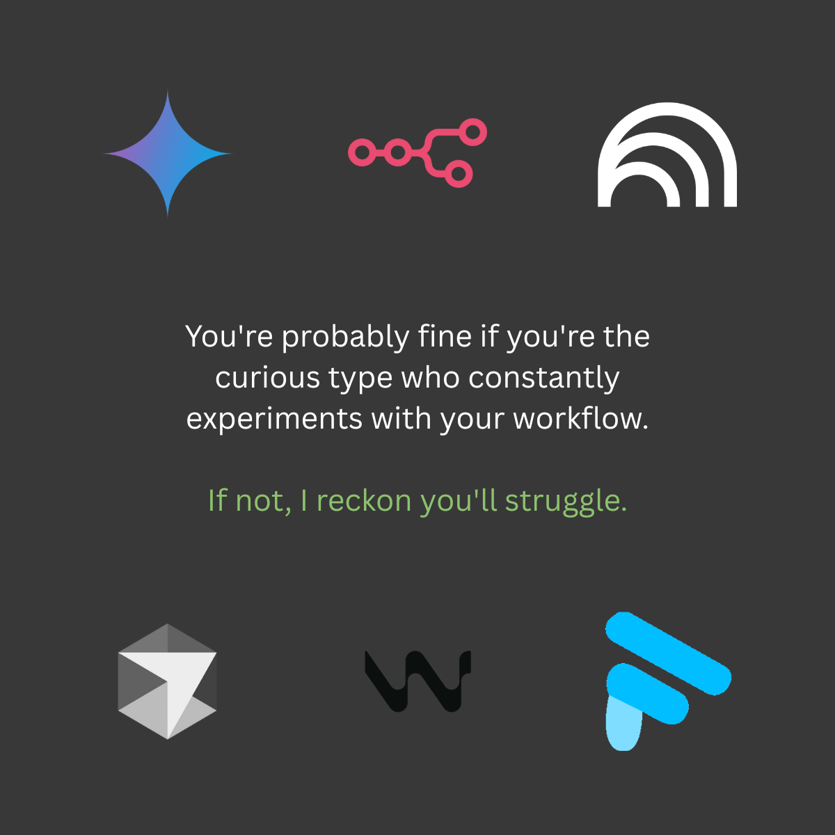 Quote card: you&rsquo;re probably fine if you&rsquo;re the curious type who constantly experiments with your workflow