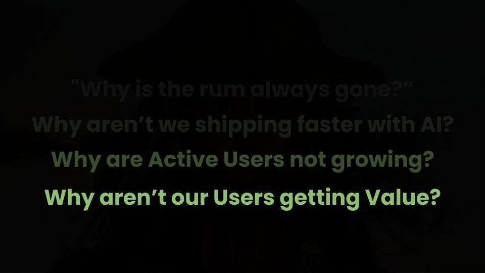 Slide: why aren&rsquo;t we shipping faster with AI, and why aren&rsquo;t users getting value?